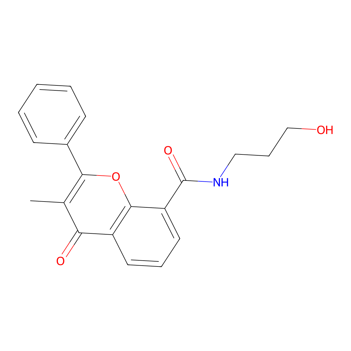 N-(3-hydroxypropyl)-3-methyl-4-oxo-2-phenyl-4H-chromene-8-carboxamide molecular structure, CAS 152737-59-2