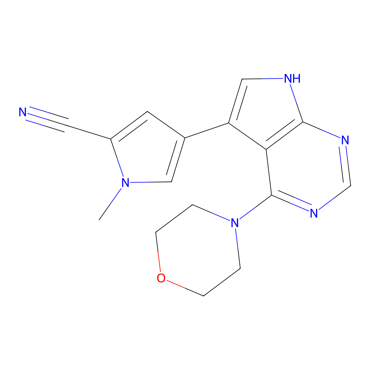 1-methyl-4-(4-morpholin-4-yl-7H-pyrrolo(2,3-d)pyrimidin-5-yl)pyrrole-2-carbonitrile molecular structure, CAS 1527475-61-1
