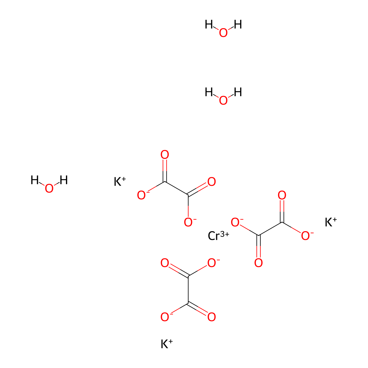 Chromic potassium oxalate trihydrate molecular structure, CAS 15275-09-9