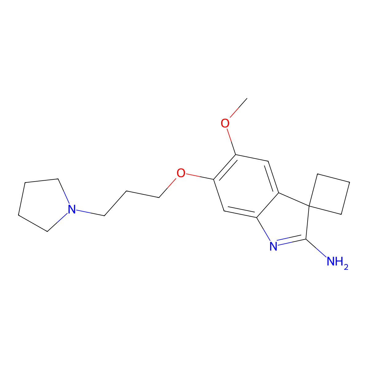 5'-Methoxy-6'-(3-(pyrrolidin-1-yl)propoxy)spiro(cyclobutane-1,3'-indol)-2'-amine molecular structure, CAS 1527503-11-2