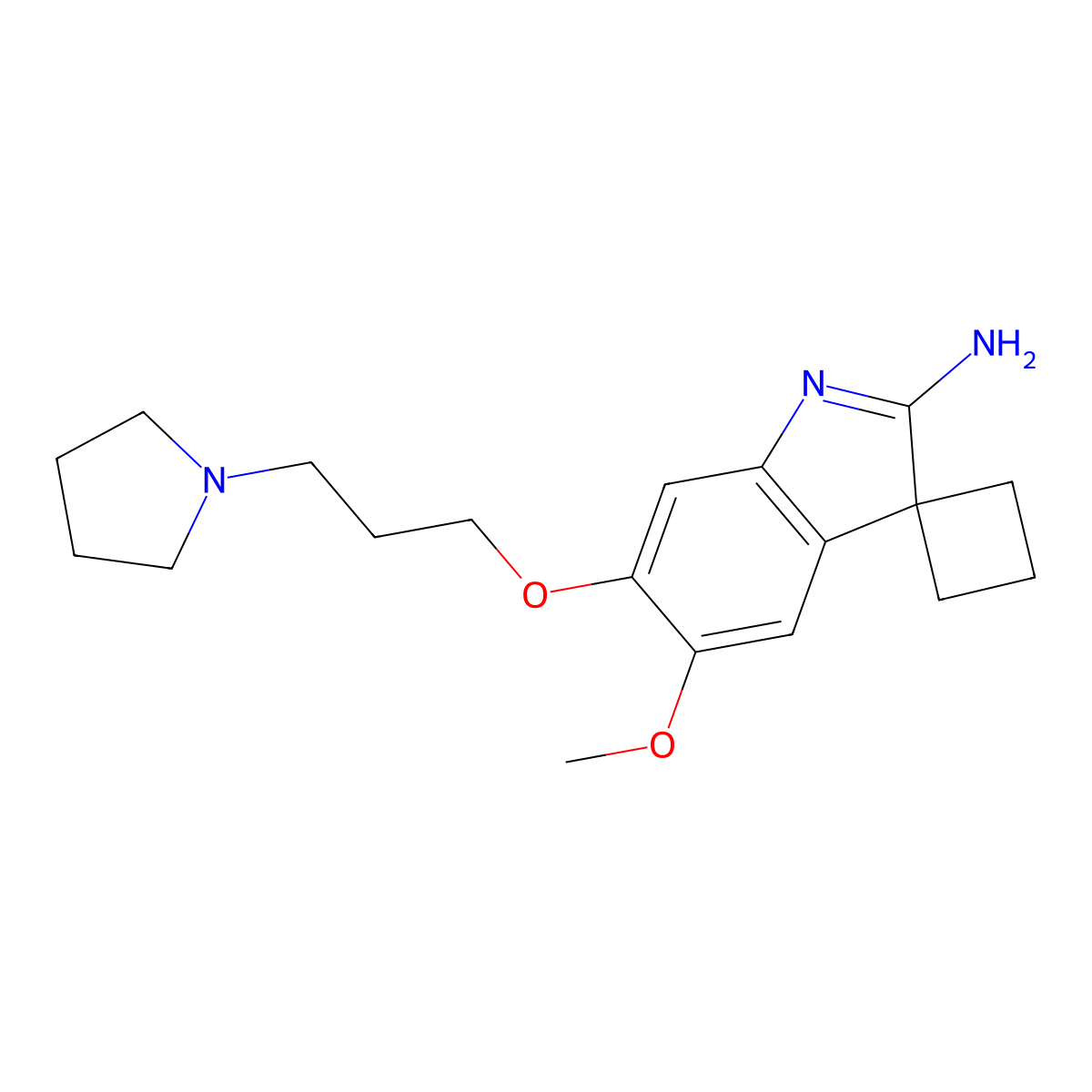 5'-Methoxy-6'-(3-(pyrrolidin-1-yl)propoxy)spiro(cyclobutane-1,3'-indol)-2'-amine molecular structure, CAS 1527503-11-2