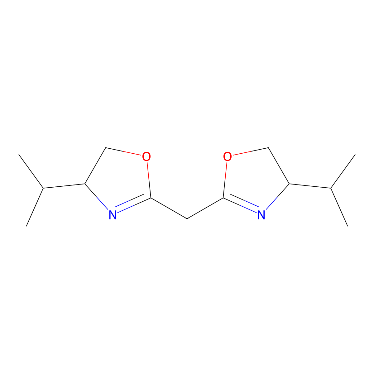 Bis(4-isopropyl-4,5-dihydrooxazol-2-yl)methane molecular structure, CAS 152754-11-5