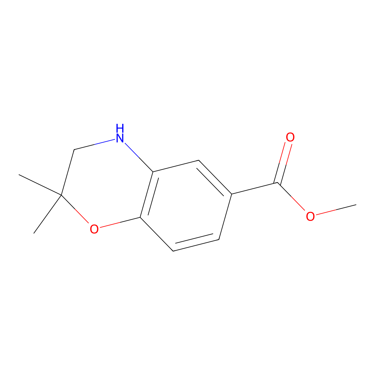 methyl 2,2-dimethyl-3,4-dihydro-2H-1,4-benzoxazine-6-carboxylate molecular structure, CAS 1527596-32-2