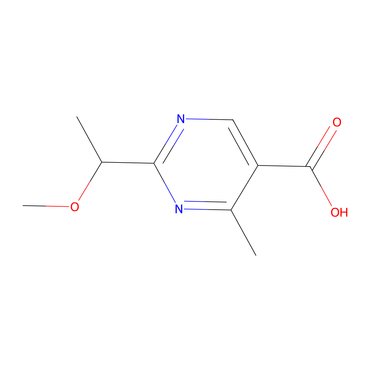 2-(1-Methoxyethyl)-4-methylpyrimidine-5-carboxylic acid molecular structure, CAS 1527616-91-6