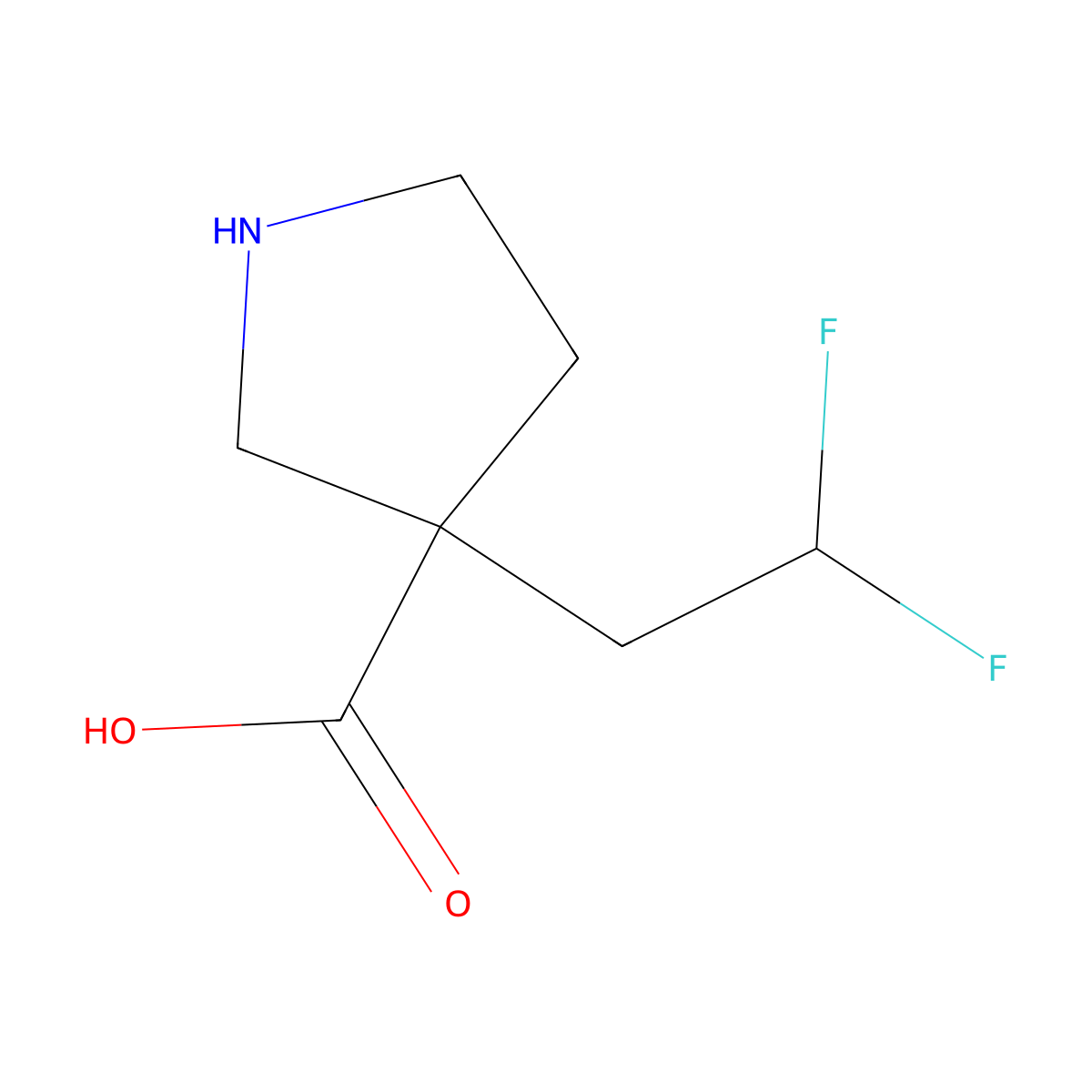 3-(2,2-Difluoroethyl)pyrrolidine-3-carboxylic acid molecular structure, CAS 1527695-59-5