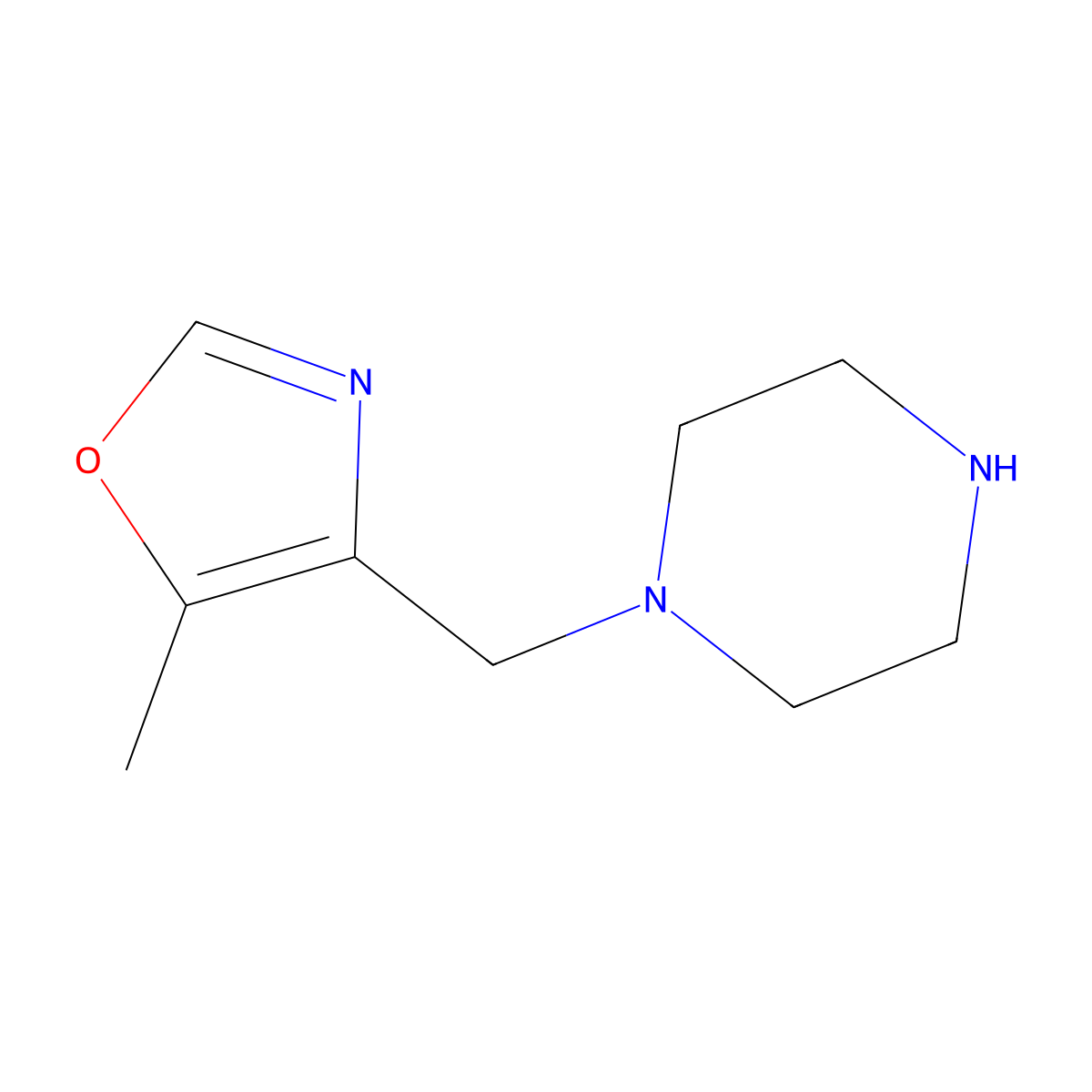1-[(5-Methyl-1,3-oxazol-4-yl)methyl]piperazine molecular structure, CAS 1527727-35-0