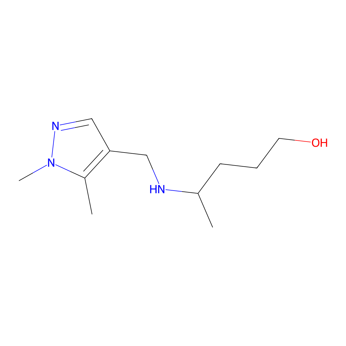4-{[(1,5-dimethyl-1H-pyrazol-4-yl)methyl]amino}pentan-1-ol molecular structure, CAS 1527776-50-6