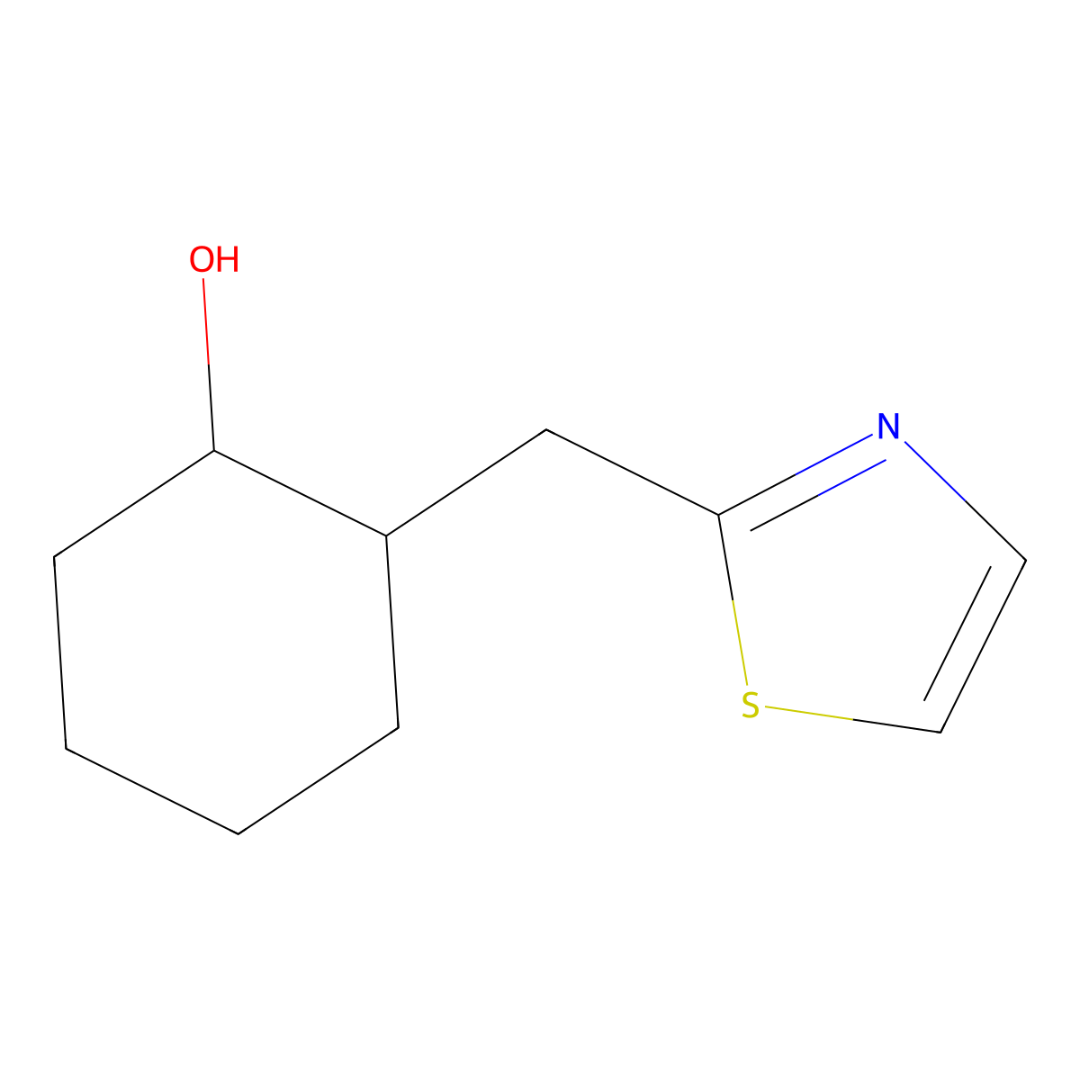 2-(Thiazol-2-ylmethyl)cyclohexan-1-ol molecular structure, CAS 1527822-98-5