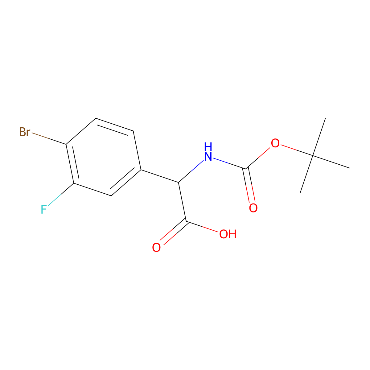 2-(4-Bromo-3-fluorophenyl)-2-{[(tert-butoxy)carbonyl]amino}aceticacid molecular structure, CAS 1528149-21-4