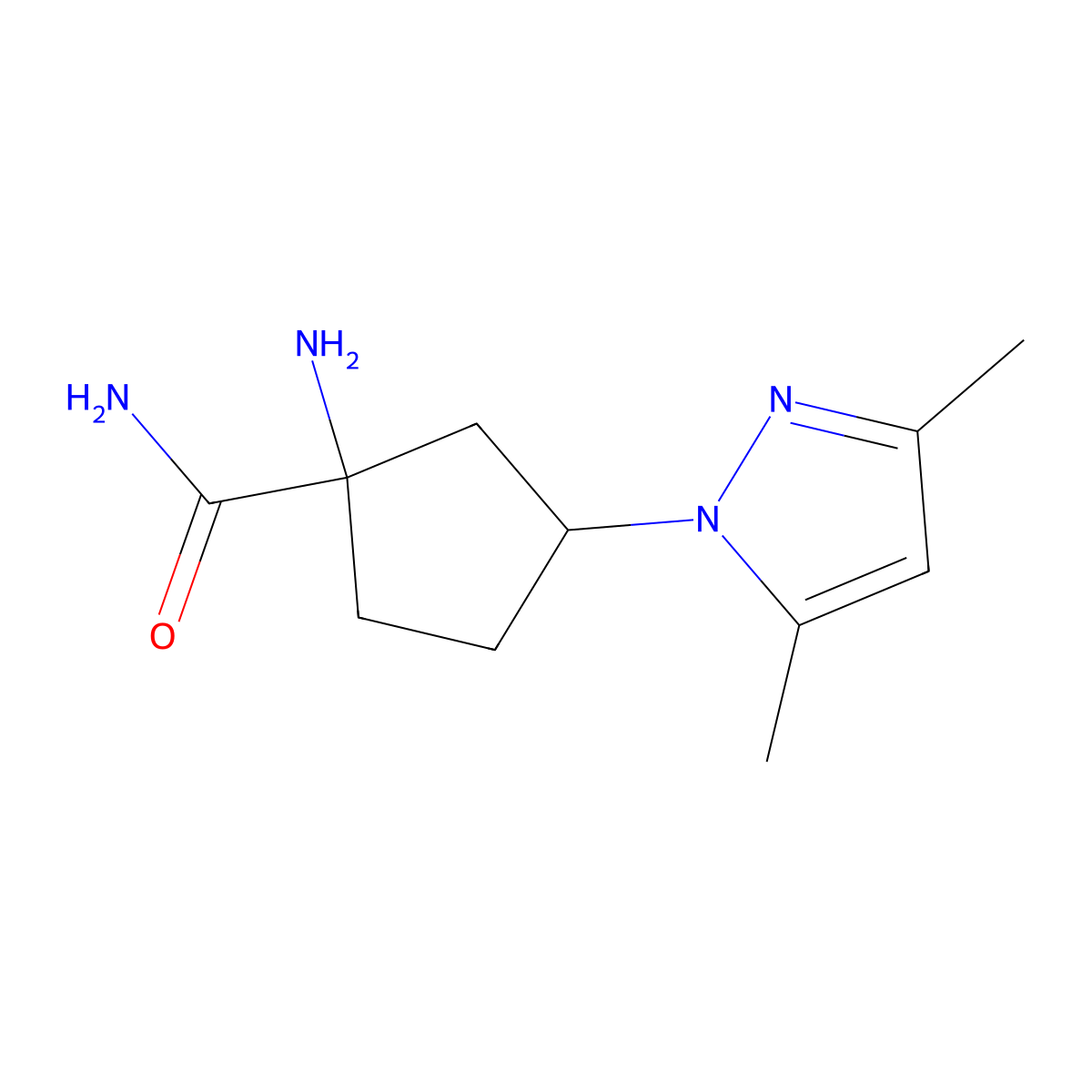 1-Amino-3-(3,5-dimethyl-1h-pyrazol-1-yl)cyclopentane-1-carboxamide molecular structure, CAS 1528194-63-9