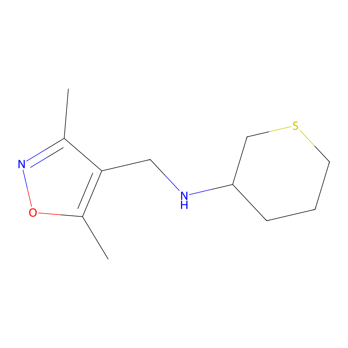 N-[(Dimethyl-1,2-oxazol-4-yl)methyl]thian-3-amine molecular structure, CAS 1528519-56-3