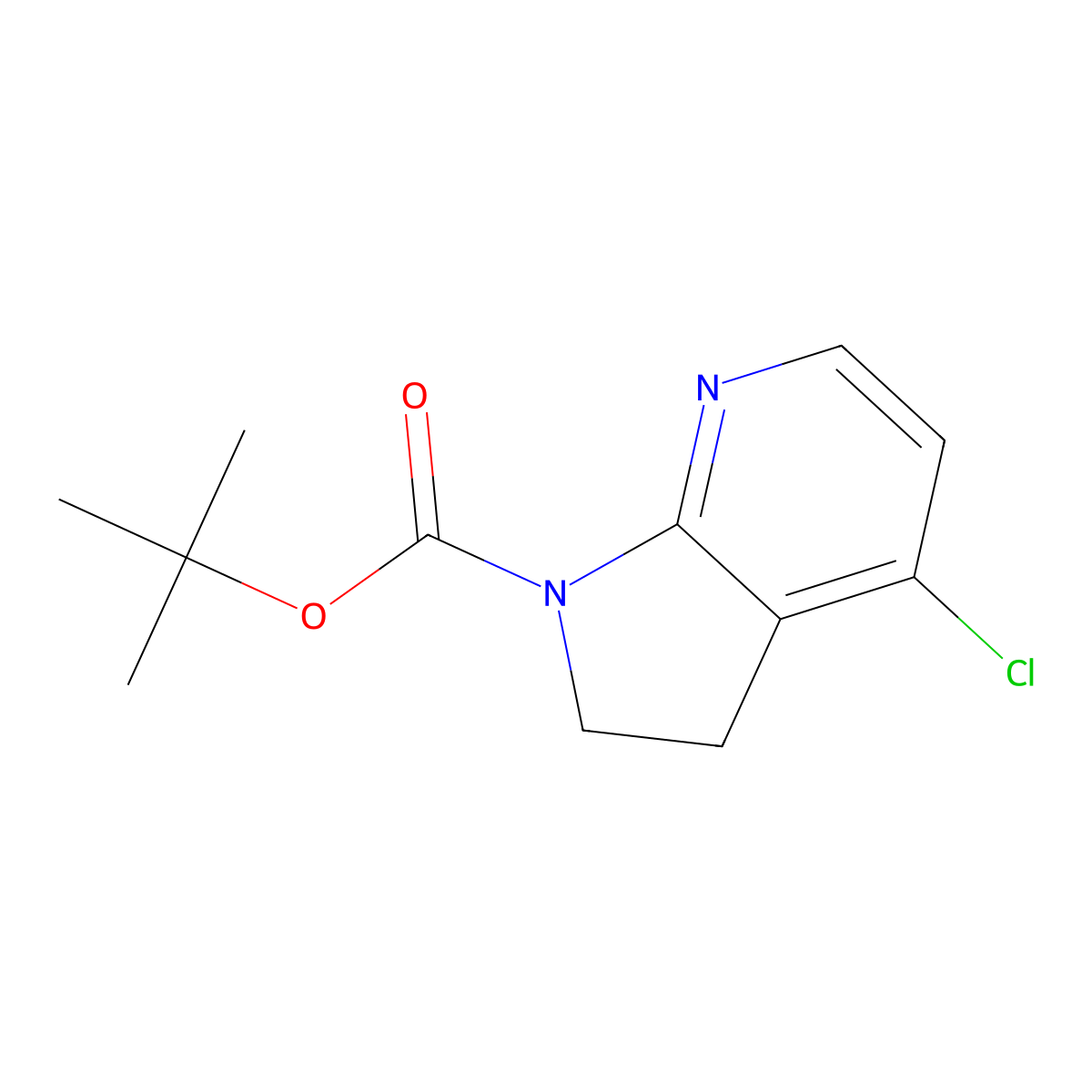 tert-butyl 4-chloro-1H,2H,3H-pyrrolo(2,3-b)pyridine-1-carboxylate molecular structure, CAS 1528549-03-2