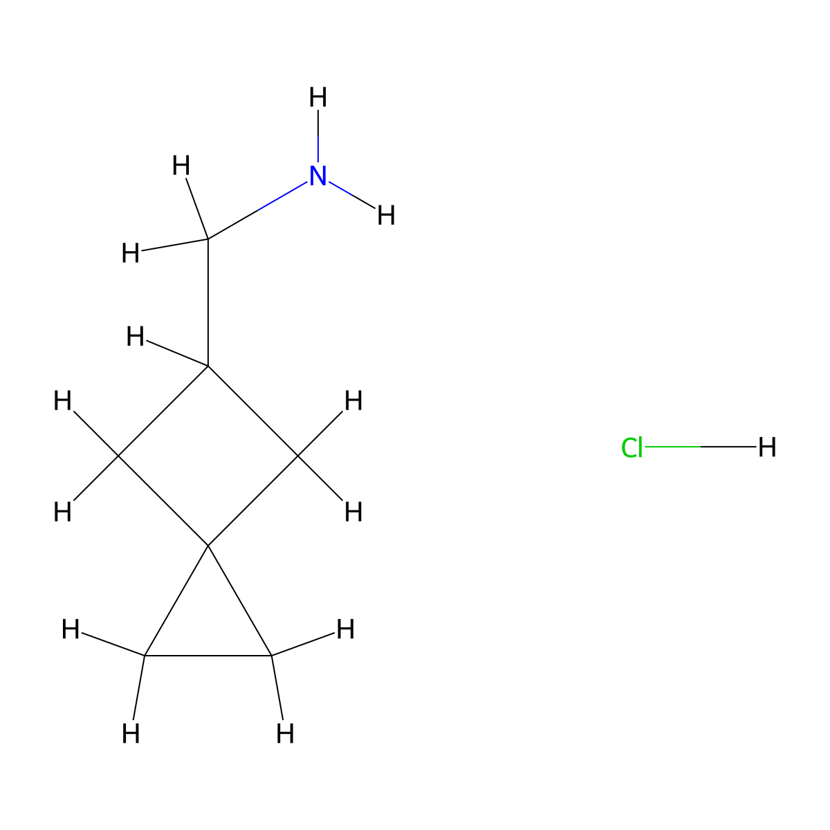 (Spiro(2.3)hexan-5-yl)methanamine hydrochloride molecular structure, CAS 1528564-50-2