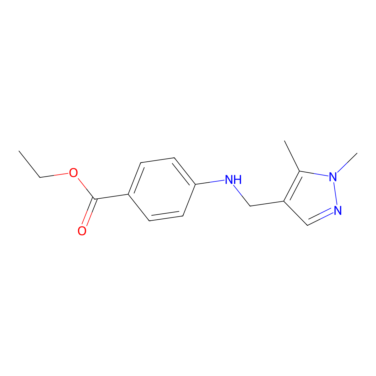 ethyl 4-{[(1,5-dimethyl-1H-pyrazol-4-yl)methyl]amino}benzoate molecular structure, CAS 1528579-79-4