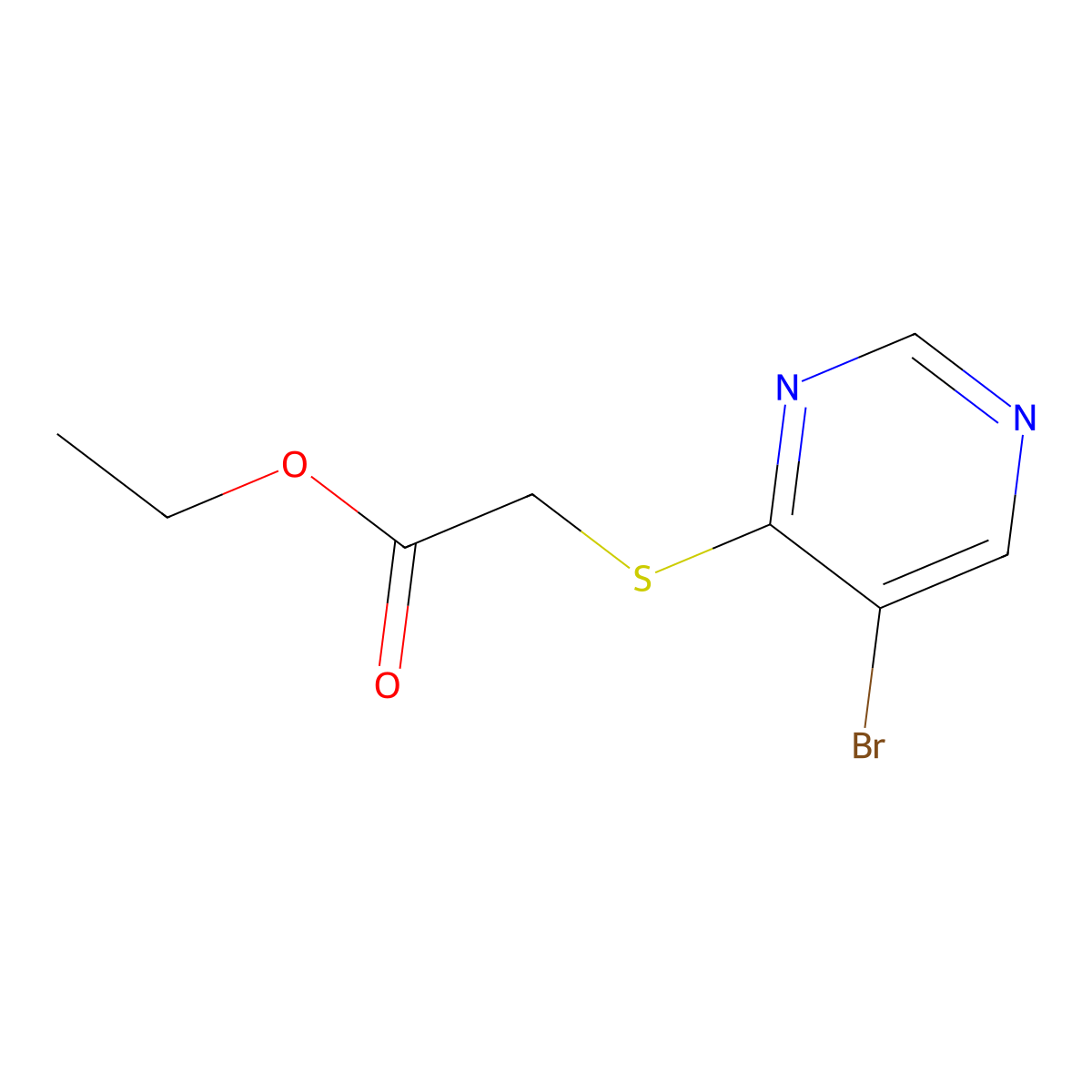 Ethyl 2-((5-bromopyrimidin-4-yl)thio)acetate molecular structure, CAS 1528587-43-0