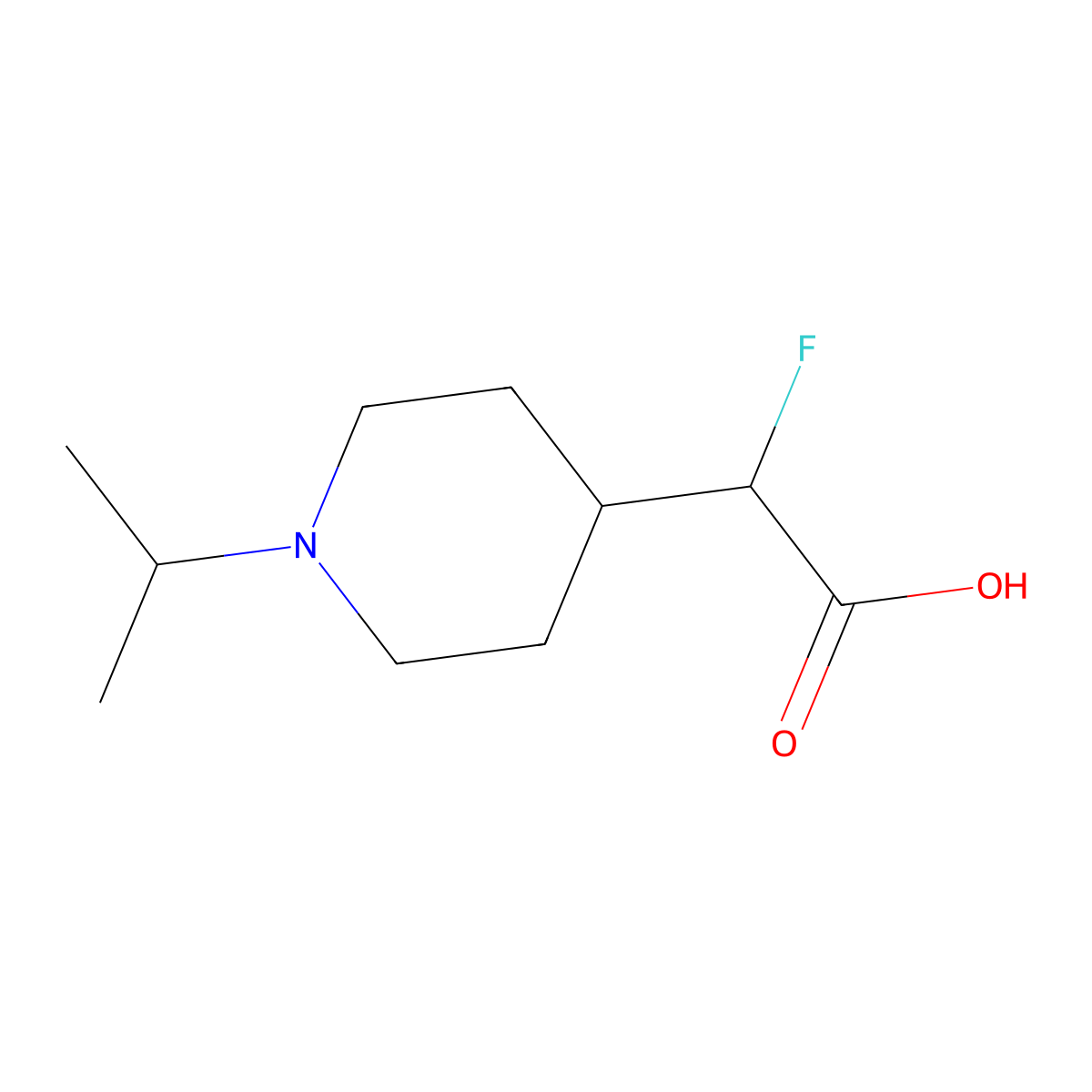 2-Fluoro-2-[1-(propan-2-yl)piperidin-4-yl]acetic acid molecular structure, CAS 1528633-96-6
