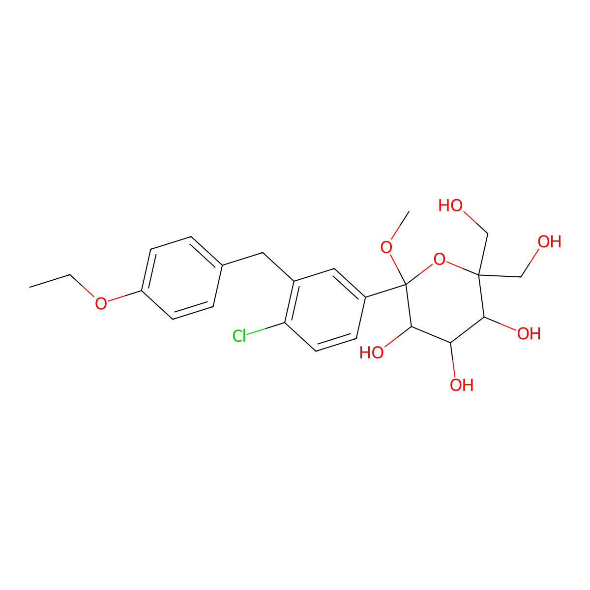 (2S,3R,4S,5S)-2-(4-chloro-3-(4-ethoxybenzyl)phenyl)-6,6-bis(hydroxymethyl)-2-methoxytetrahydro-2H-pyran-3,4,5-triol molecular structure, CAS 1528636-39-6