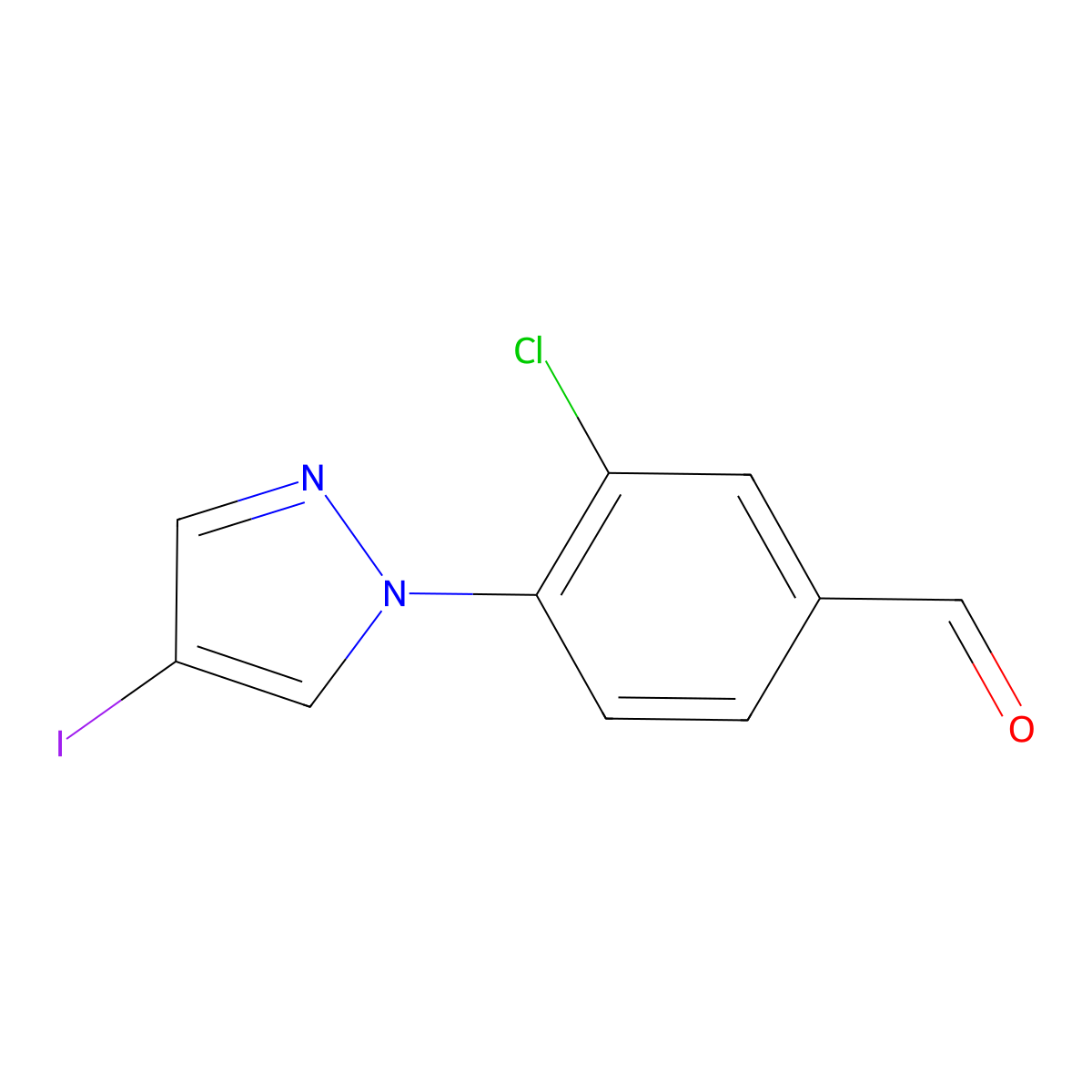 3-Chloro-4-(4-iodo-1H-pyrazol-1-YL)benzaldehyde molecular structure, CAS 1528649-16-2