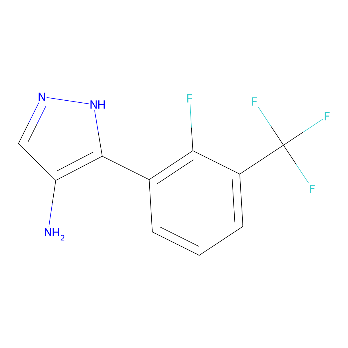 5-[2-fluoro-3-(trifluoromethyl)phenyl]-1H-pyrazol-4-amine molecular structure, CAS 1528695-20-6