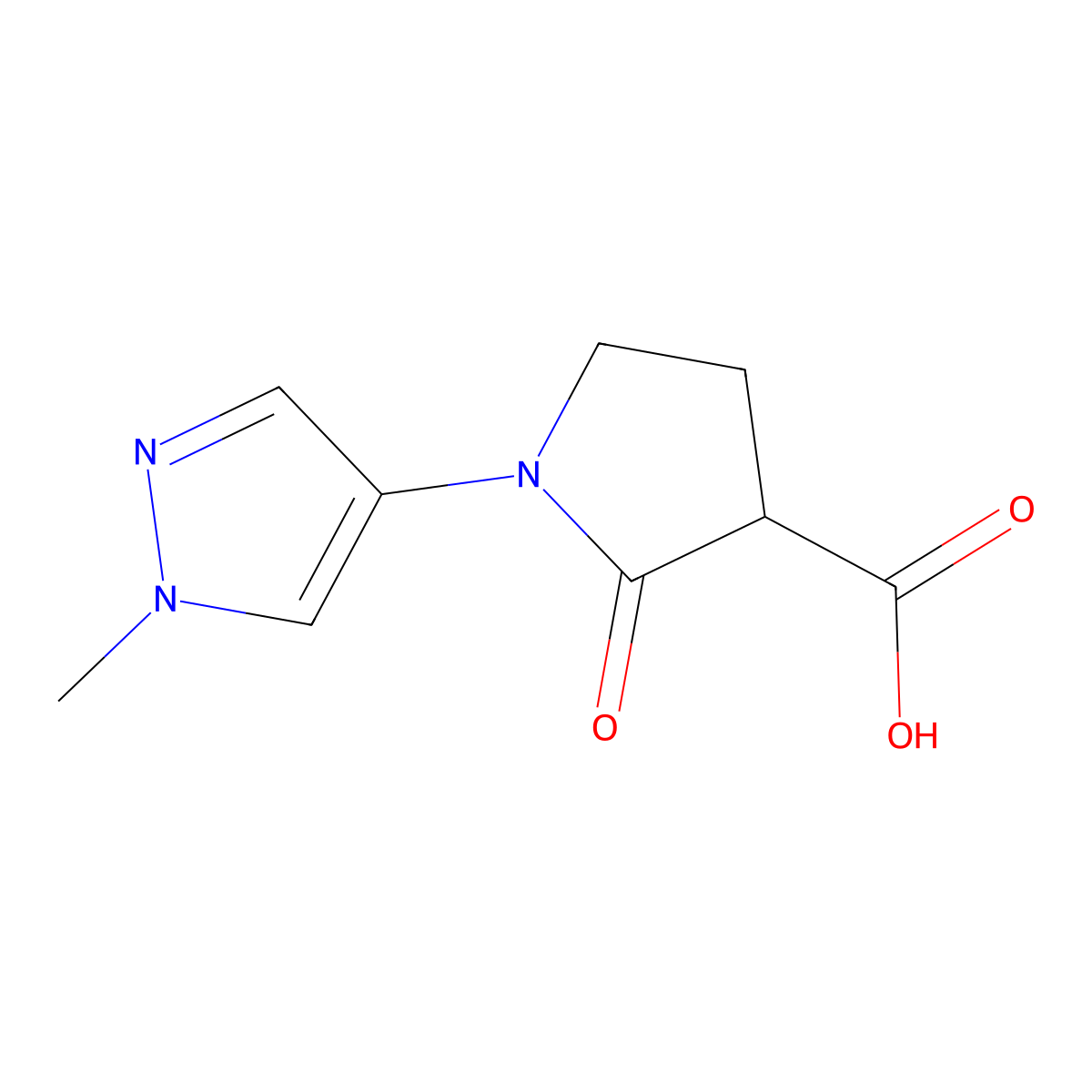 1-(1-methyl-1H-pyrazol-4-yl)-2-oxopyrrolidine-3-carboxylic acid molecular structure, CAS 1528717-87-4