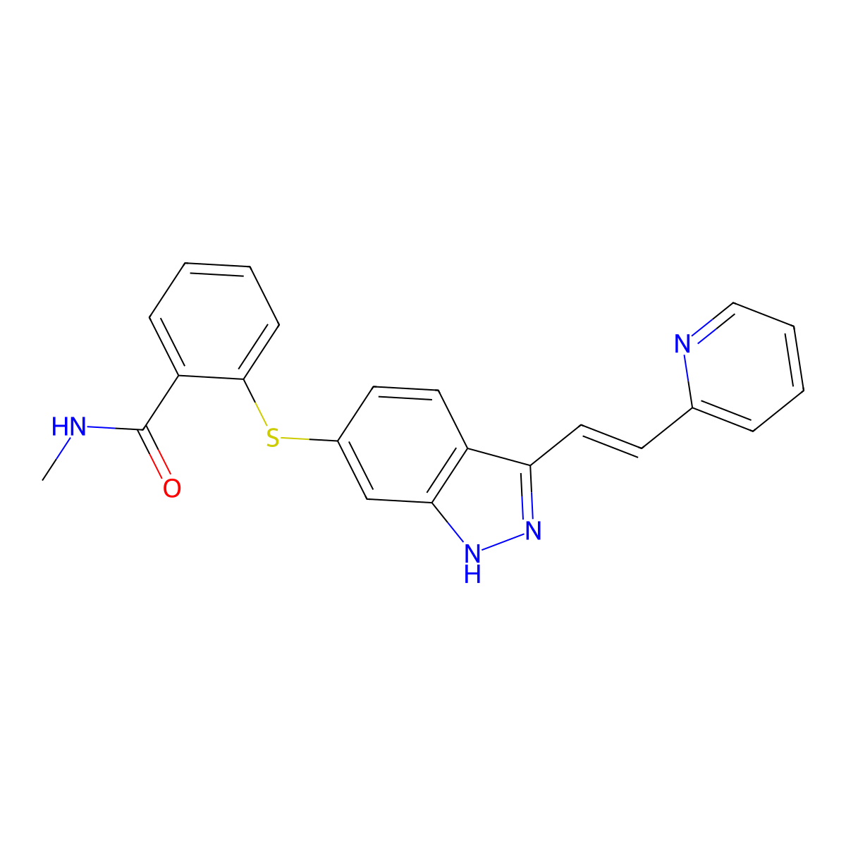 N-Methyl-2-({3-[2-(pyridin-2-yl)ethenyl]-1H-indazol-6-yl}sulfanyl)benzamide molecular structure, CAS 1528729-60-3