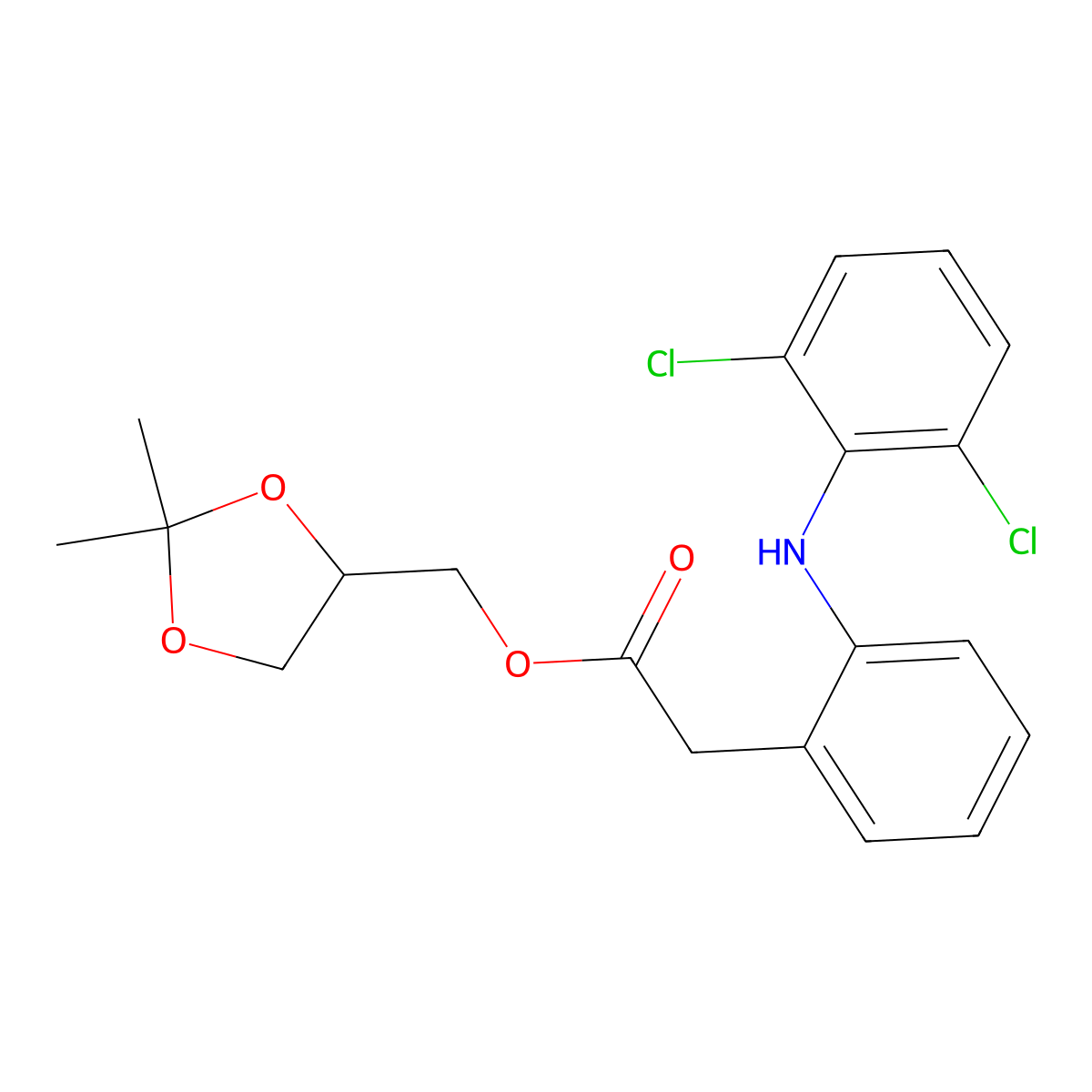 (2,2-Dimethyl-1,3-dioxolan-4-yl)methyl 2-(2-((2,6-dichlorophenyl)amino)phenyl)acetate molecular structure, CAS 1528769-06-3
