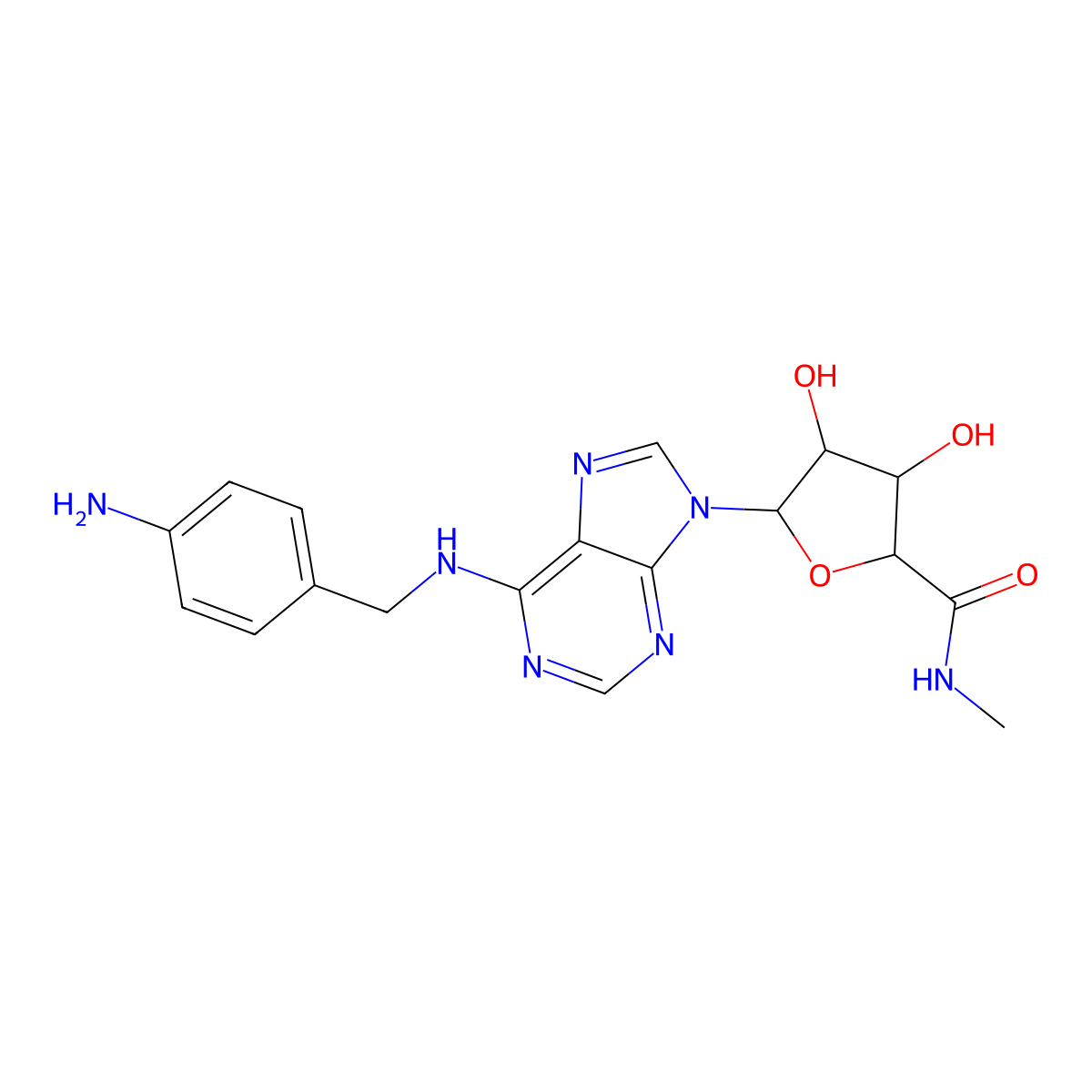 5-(6-((4-Aminophenyl)methylamino)purin-9-yl)-3,4-dihydroxy-N-methyloxolane-2-carboxamide molecular structure, CAS 152918-26-8