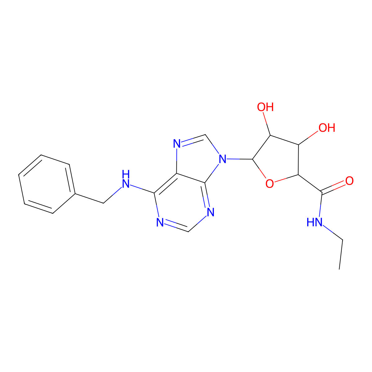 (2S,4S,5R)-5-[6-(Benzylamino)purin-9-YL]-N-ethyl-3,4-dihydroxyoxolane-2-carboxamide molecular structure, CAS 152918-32-6