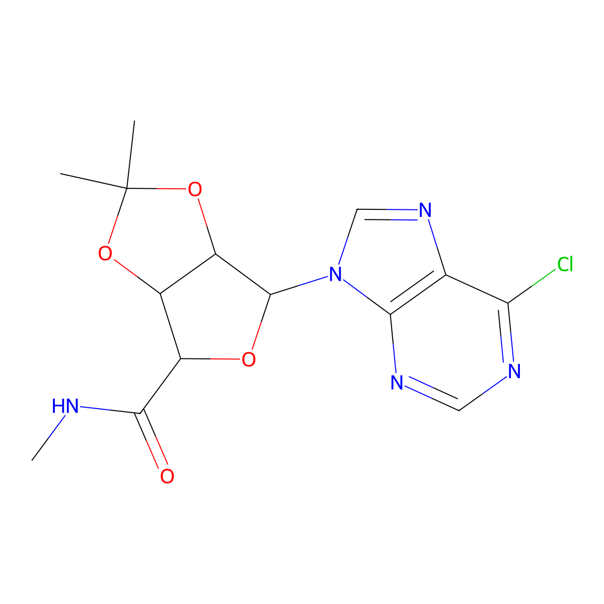 1-(6-Chloro-9H-purin-9-yl)-1-deoxy-N-methyl-2,3-O-isopropylidene-beta-D-ribofuranuronamide molecular structure, CAS 152918-47-3