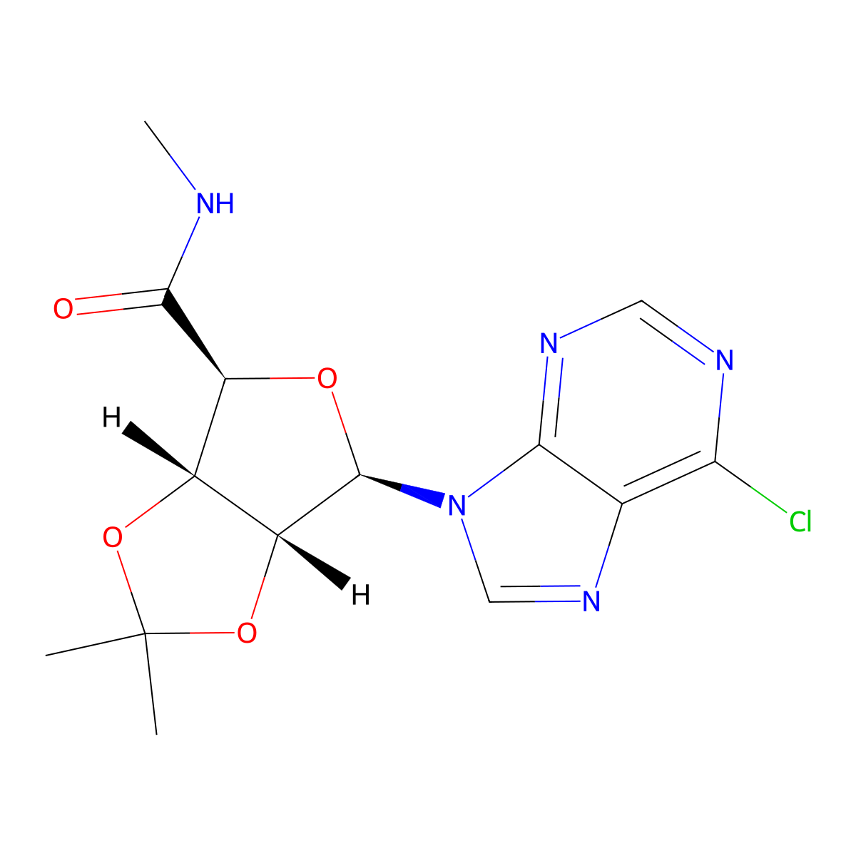 1-(6-Chloro-9H-purin-9-yl)-1-deoxy-N-methyl-2,3-O-isopropylidene-beta-D-ribofuranuronamide molecular structure, CAS 152918-47-3