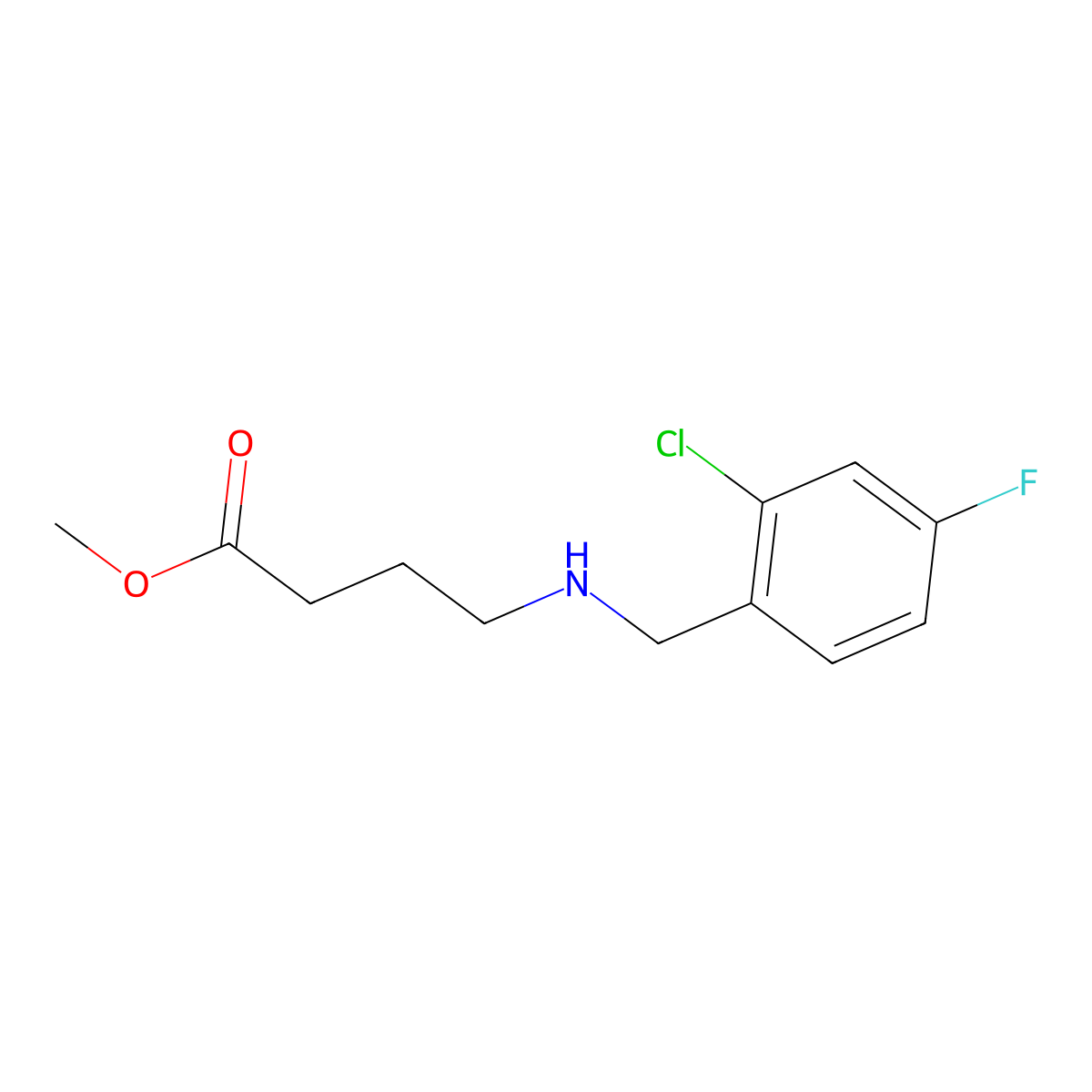 Methyl 4-{[(2-chloro-4-fluorophenyl)methyl]amino}butanoate molecular structure, CAS 1529180-44-6