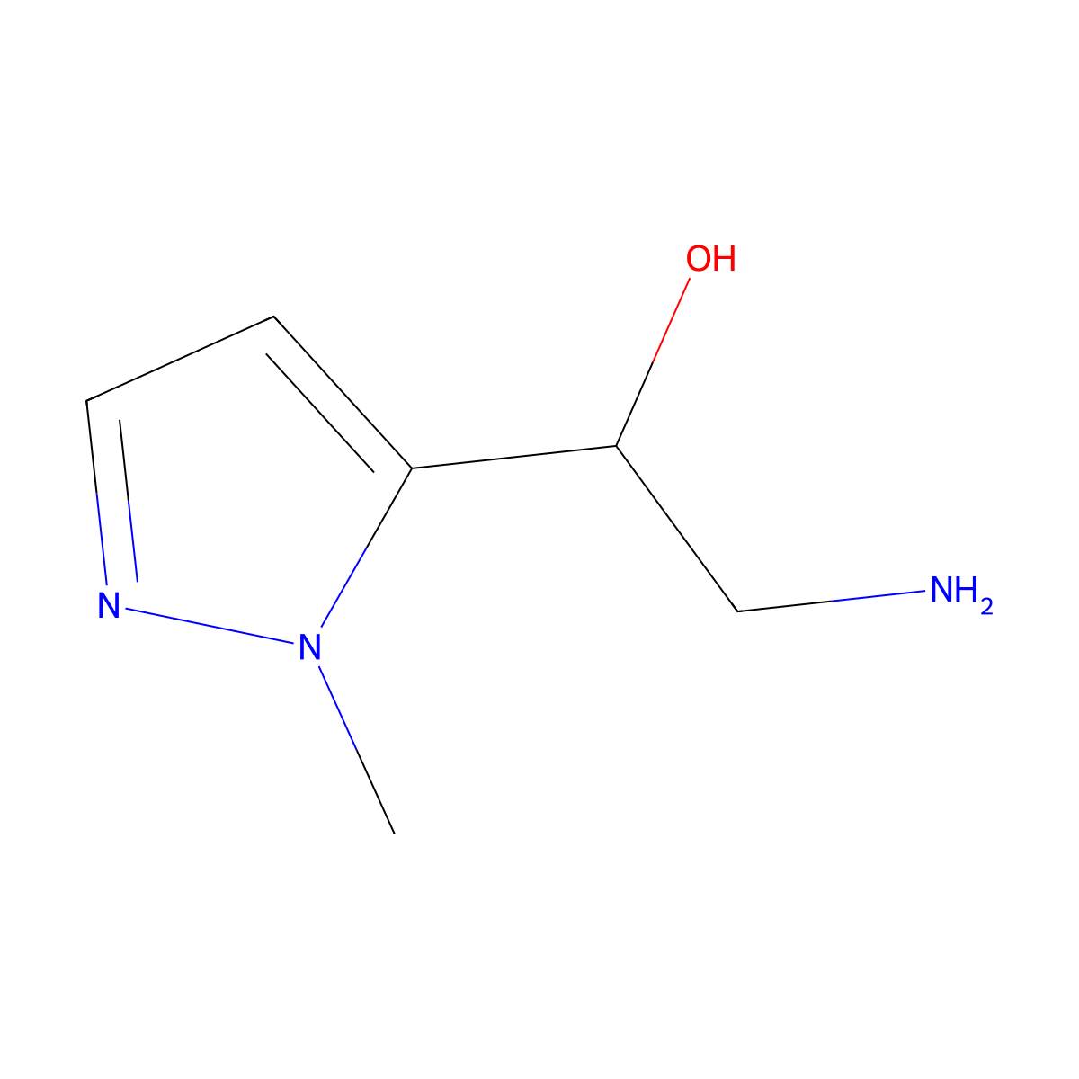 2-amino-1-(1-methyl-1H-pyrazol-5-yl)ethan-1-ol molecular structure, CAS 1529314-51-9