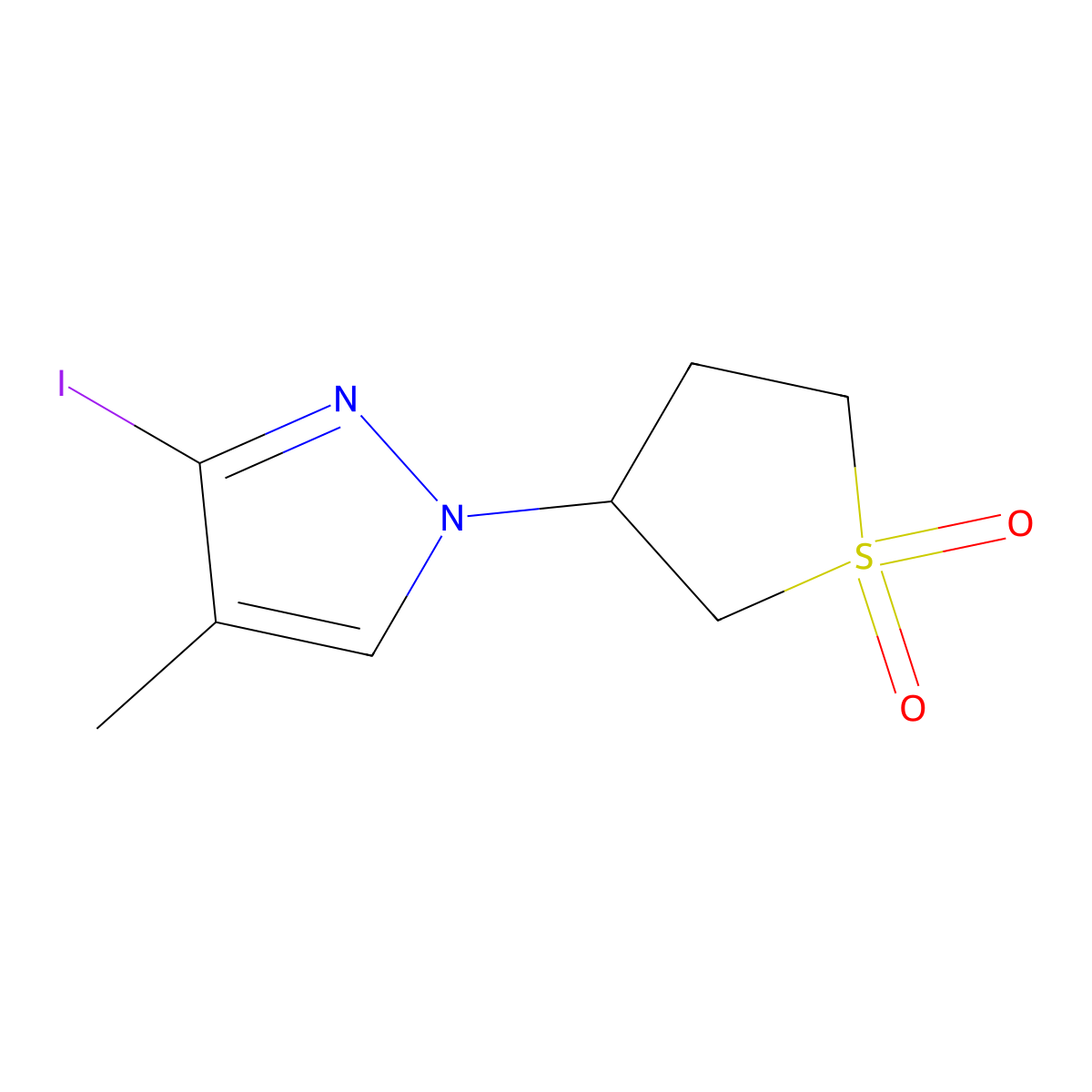 3-(3-iodo-4-methyl-1H-pyrazol-1-yl)-1lambda6-thiolane-1,1-dione molecular structure, CAS 1529378-53-7
