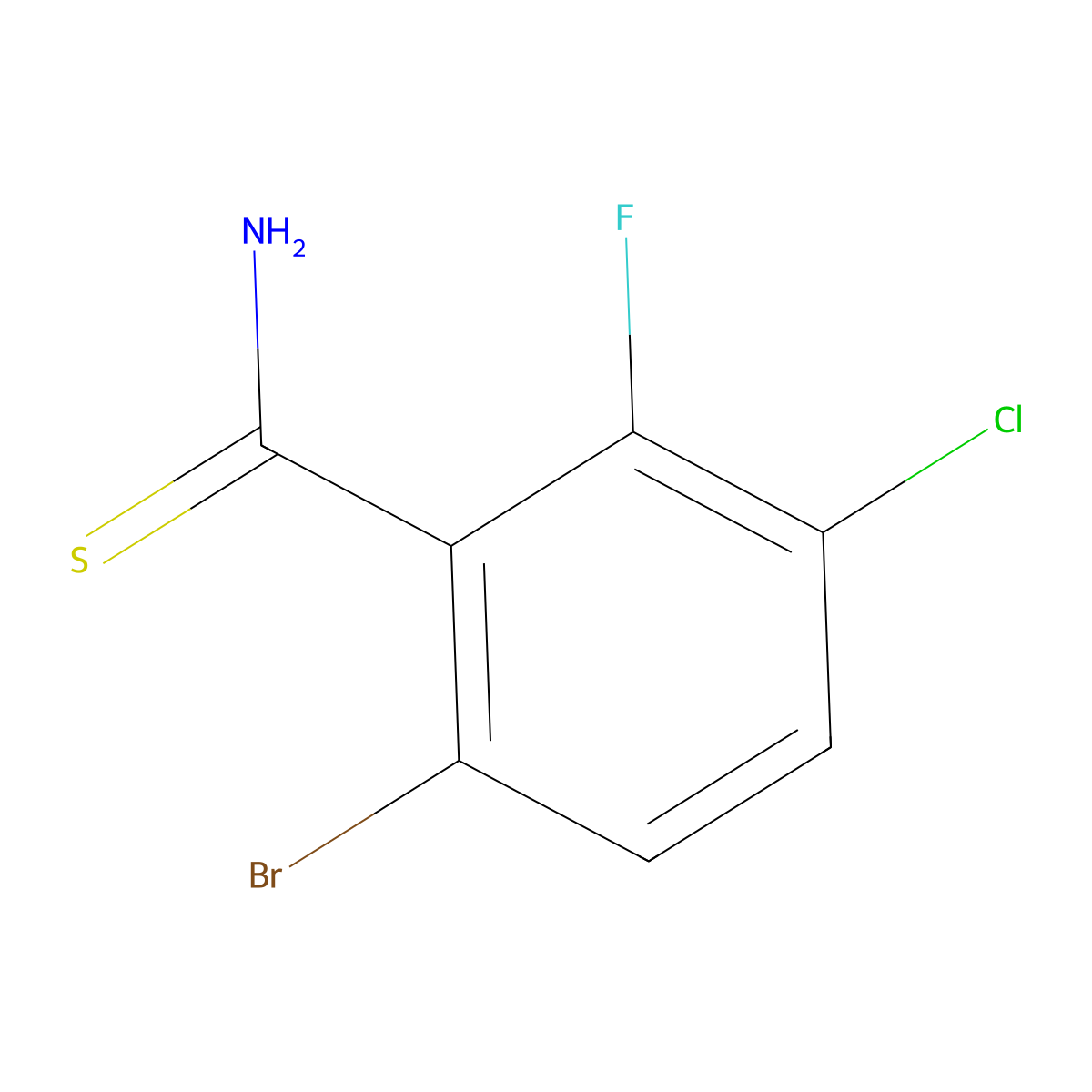 6-Bromo-3-chloro-2-fluorobenzene-1-carbothioamide molecular structure, CAS 1529429-34-2