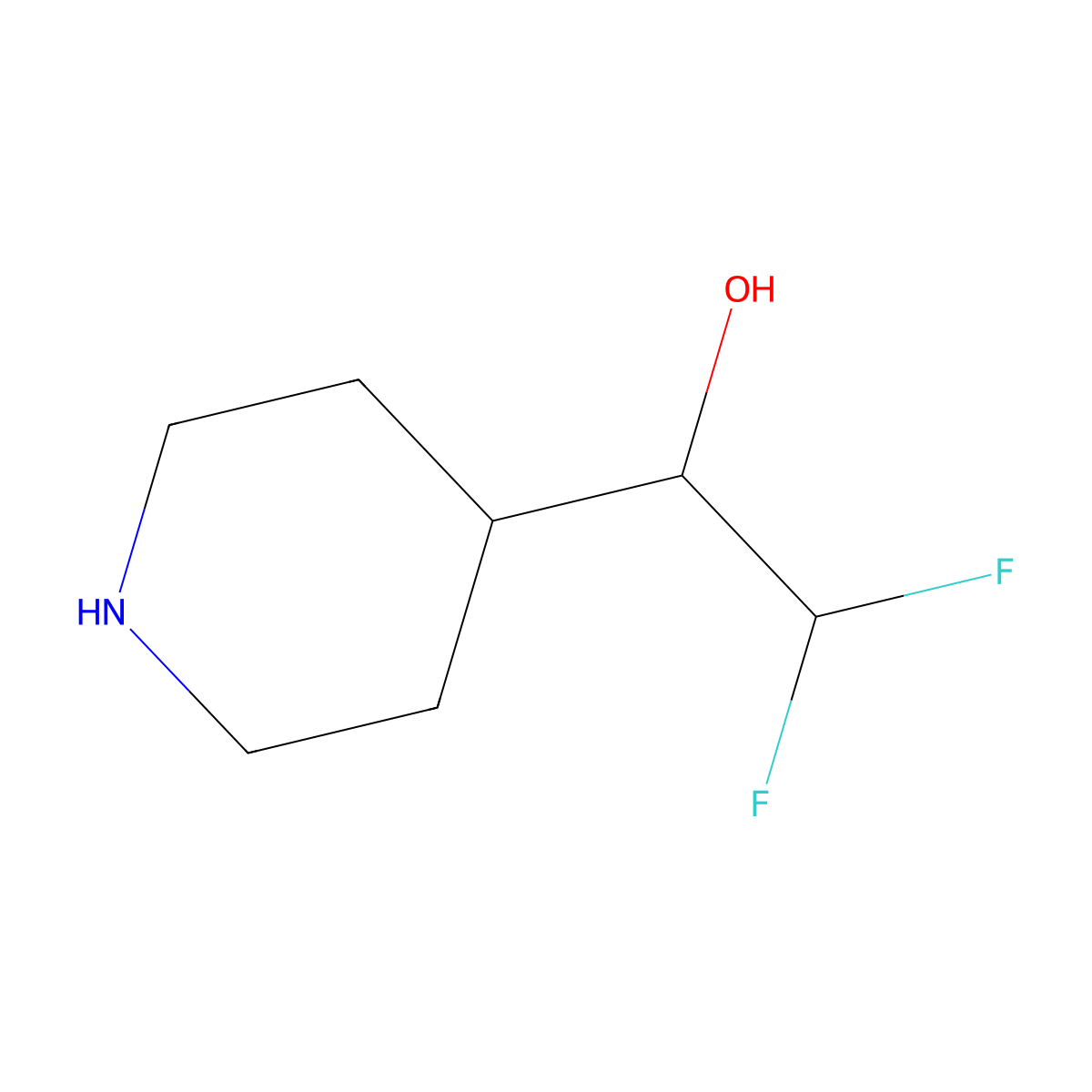 2,2-Difluoro-1-(piperidin-4-yl)ethan-1-ol molecular structure, CAS 1529438-31-0