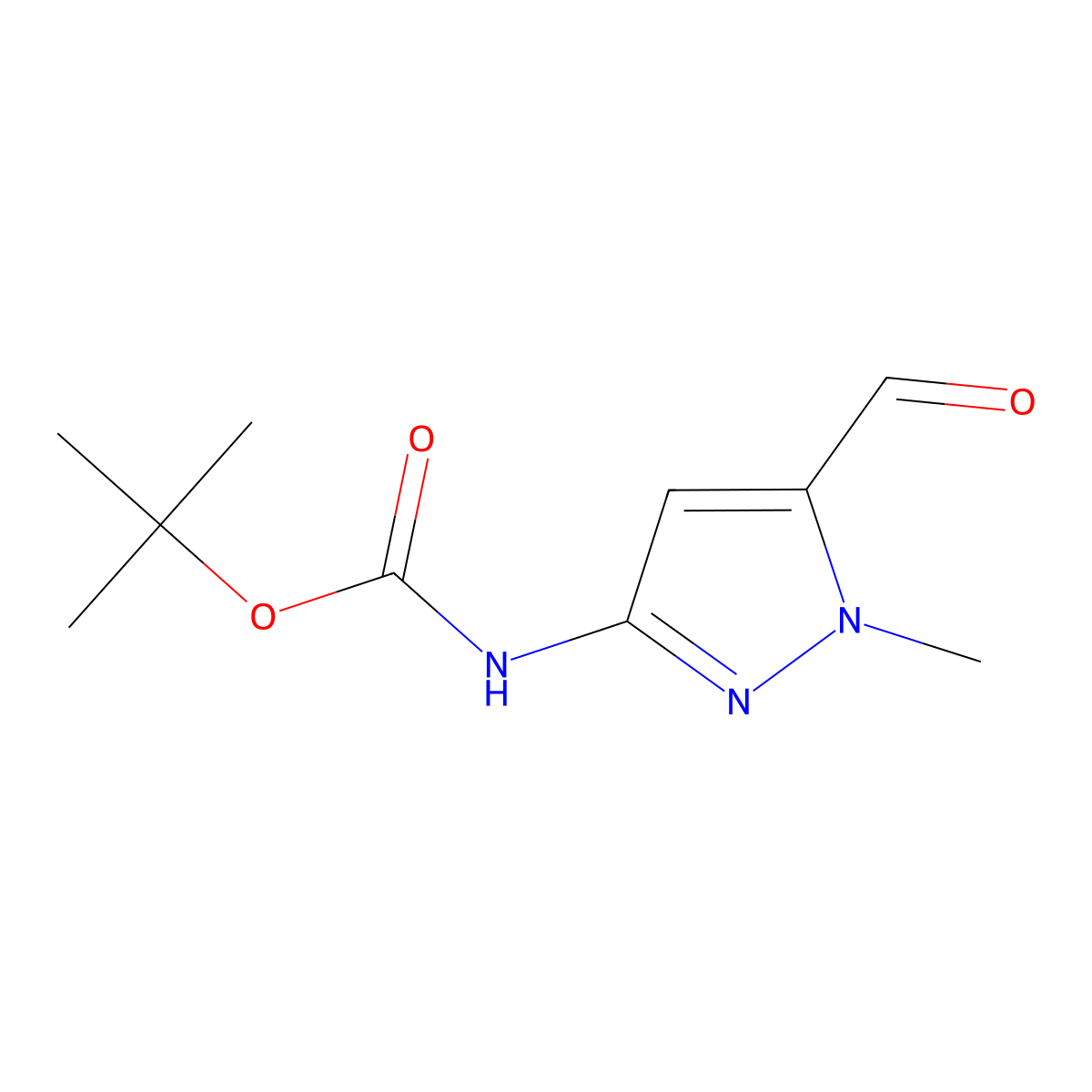 tert-butyl N-(5-formyl-1-methyl-1H-pyrazol-3-yl)carbamate molecular structure, CAS 1529558-99-3