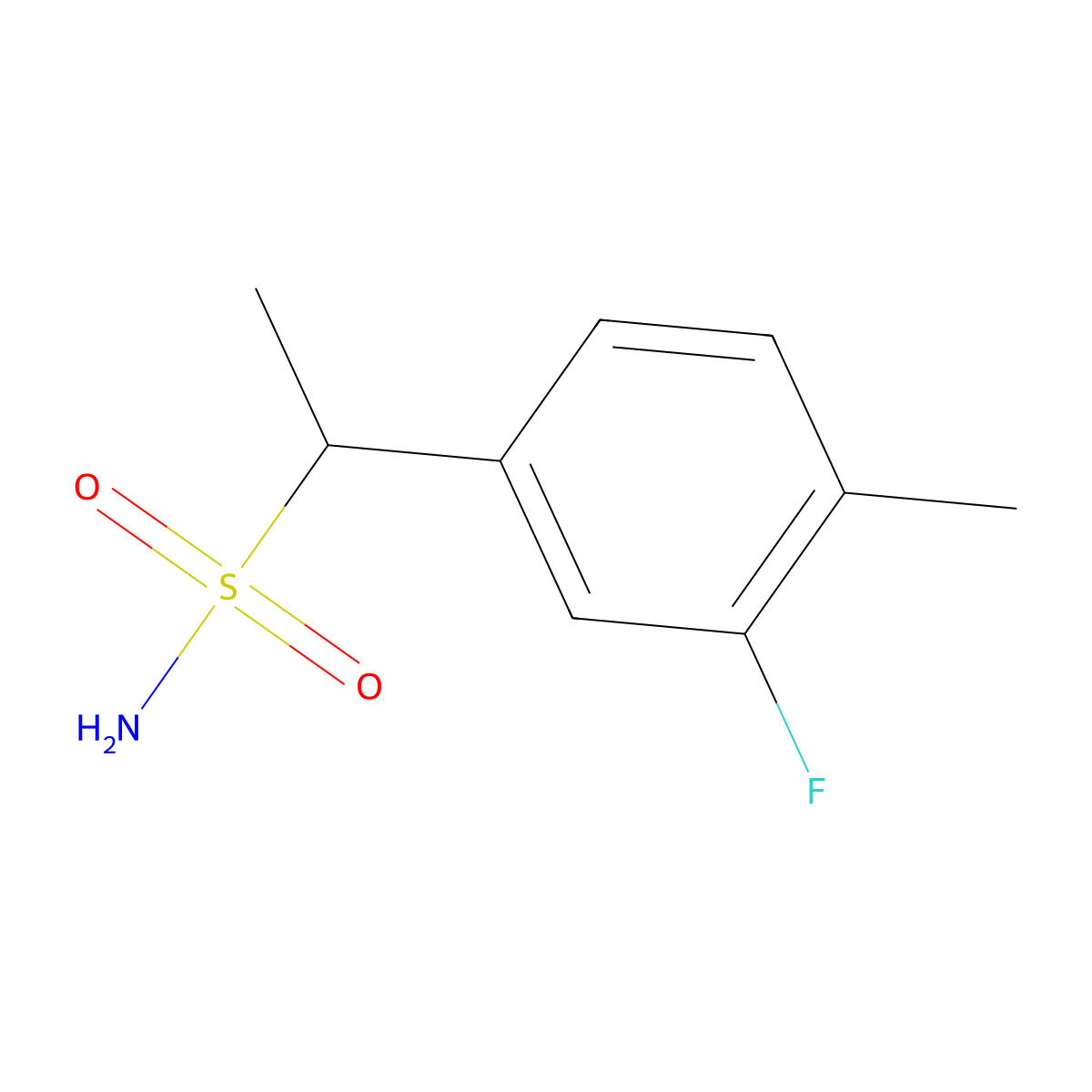 1-(3-Fluoro-4-methylphenyl)ethane-1-sulfonamide molecular structure, CAS 1529668-33-4