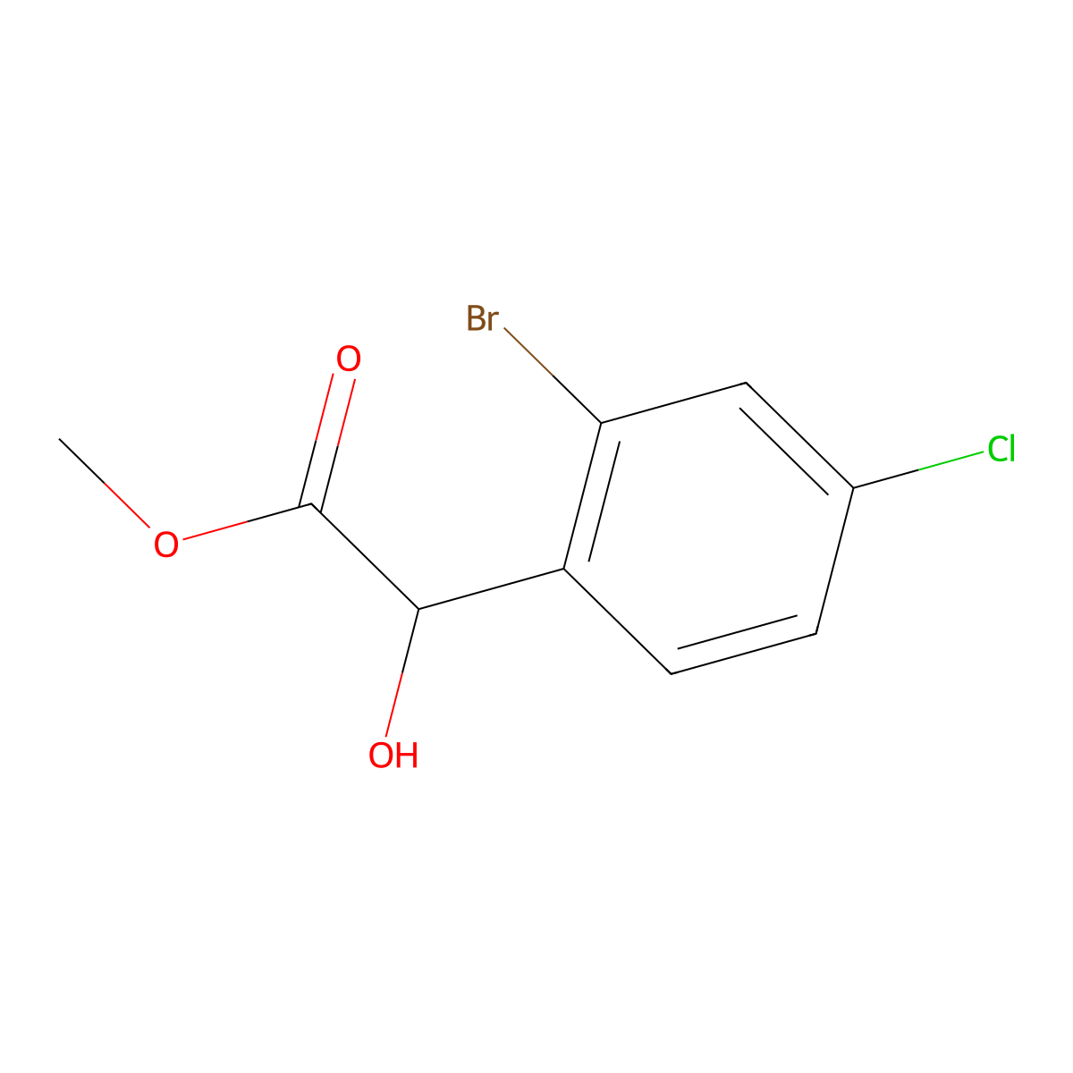 Methyl 2-(2-bromo-4-chlorophenyl)-2-hydroxyacetate molecular structure, CAS 1529755-38-1