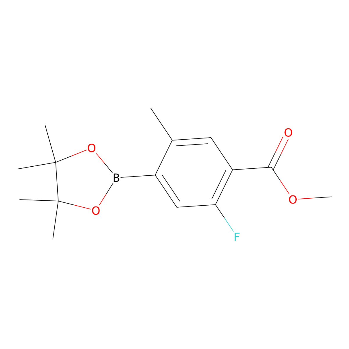 2-Fluoro-5-methyl-4-(4,4,5,5-tetramethyl-1,3,2-dioxaborolan-2-yl)benzoic acid methyl ester molecular structure, CAS 1529775-69-6