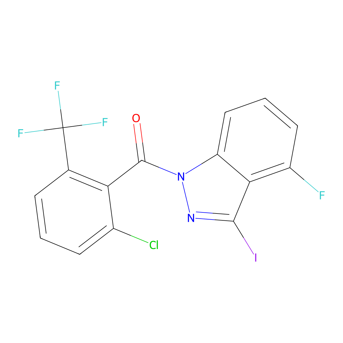 (2-chloro-6-(trifluoromethyl)phenyl)(4-fluoro-3-iodo-1H-indazol-1-yl)methanone molecular structure, CAS 1529775-77-6