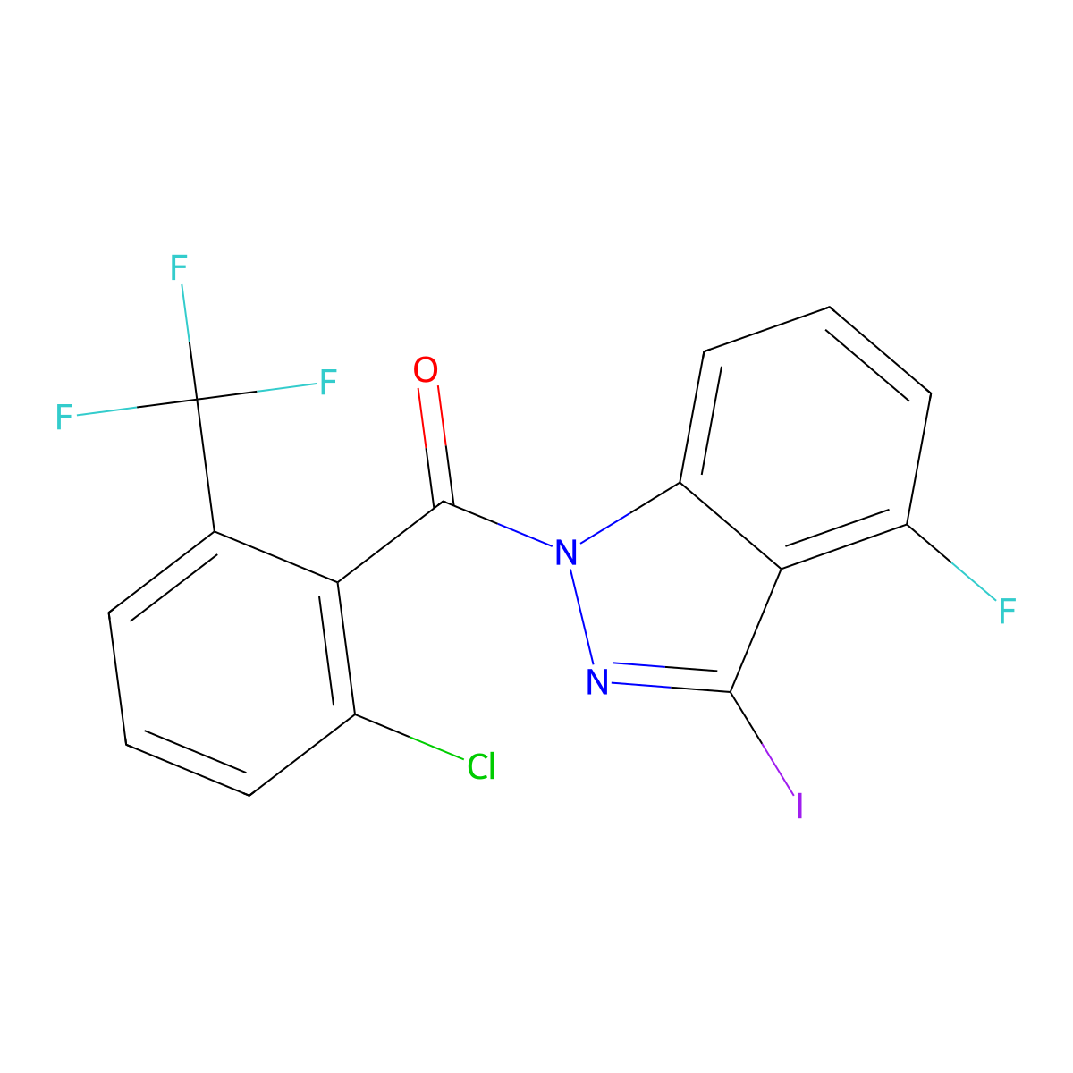(2-chloro-6-(trifluoromethyl)phenyl)(4-fluoro-3-iodo-1H-indazol-1-yl)methanone molecular structure, CAS 1529775-77-6