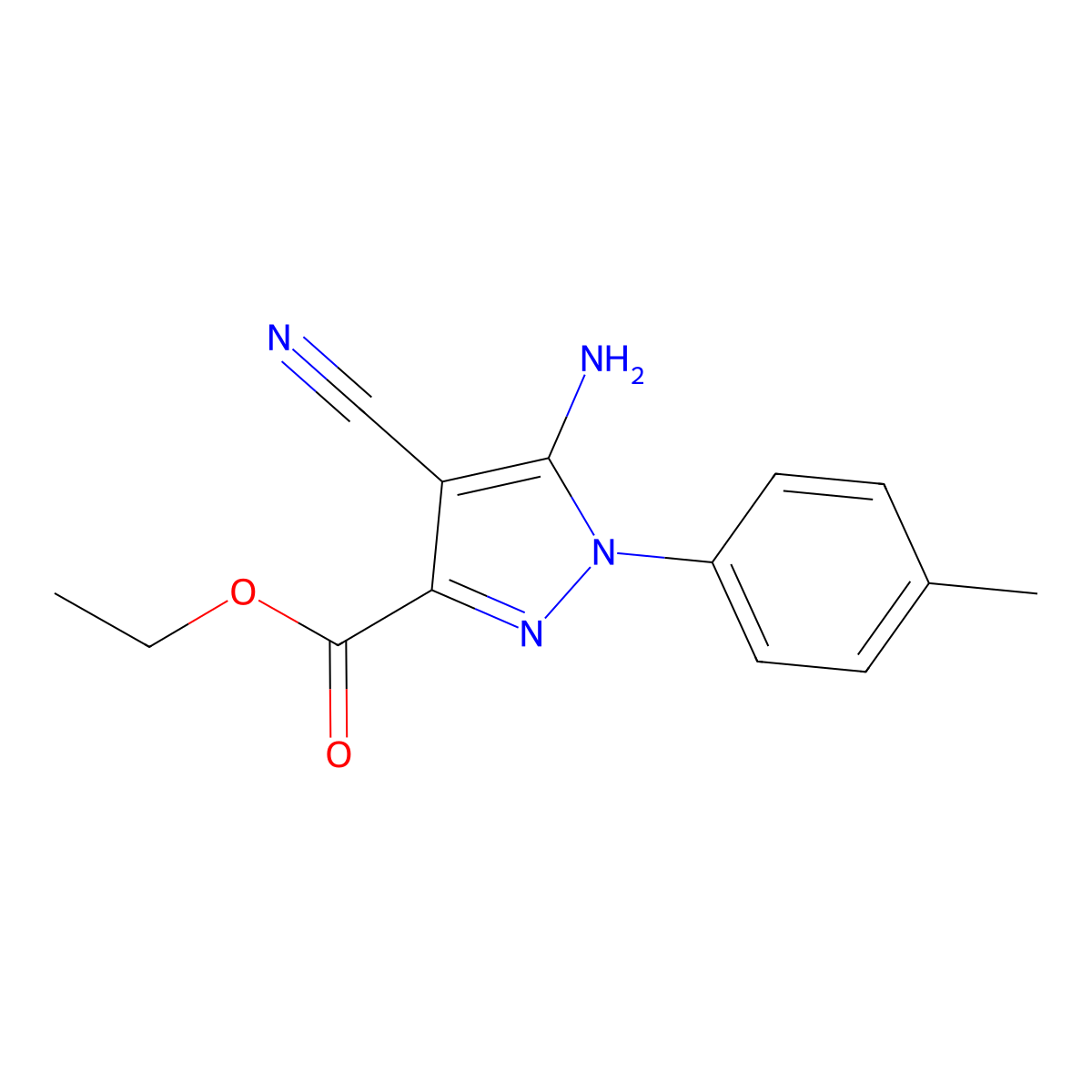 Ethyl 5-amino-4-cyano-1-p-tolylpyrazole-3-carboxylate molecular structure, CAS 152992-58-0