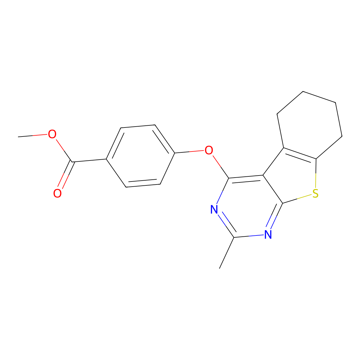 Methyl 4-[(2-methyl-5,6,7,8-tetrahydro[1]benzothieno[2,3-d]pyrimidin-4-yl)oxy]benzoate molecular structure, CAS 152998-71-5