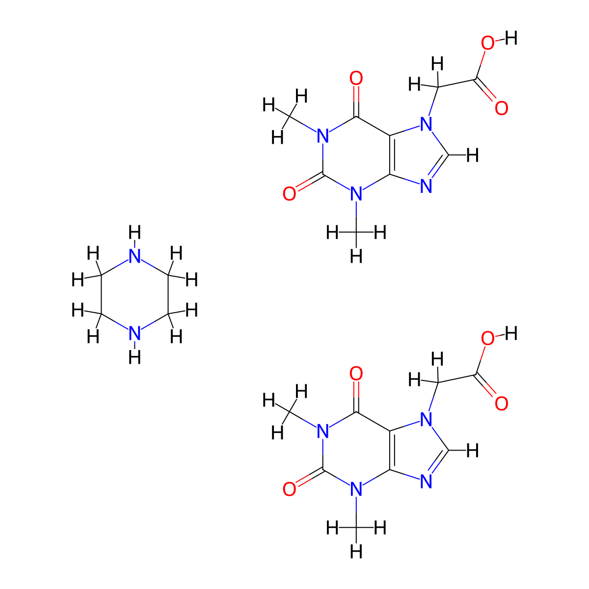 Acefilina piperazina molecular structure, CAS 15302-00-8