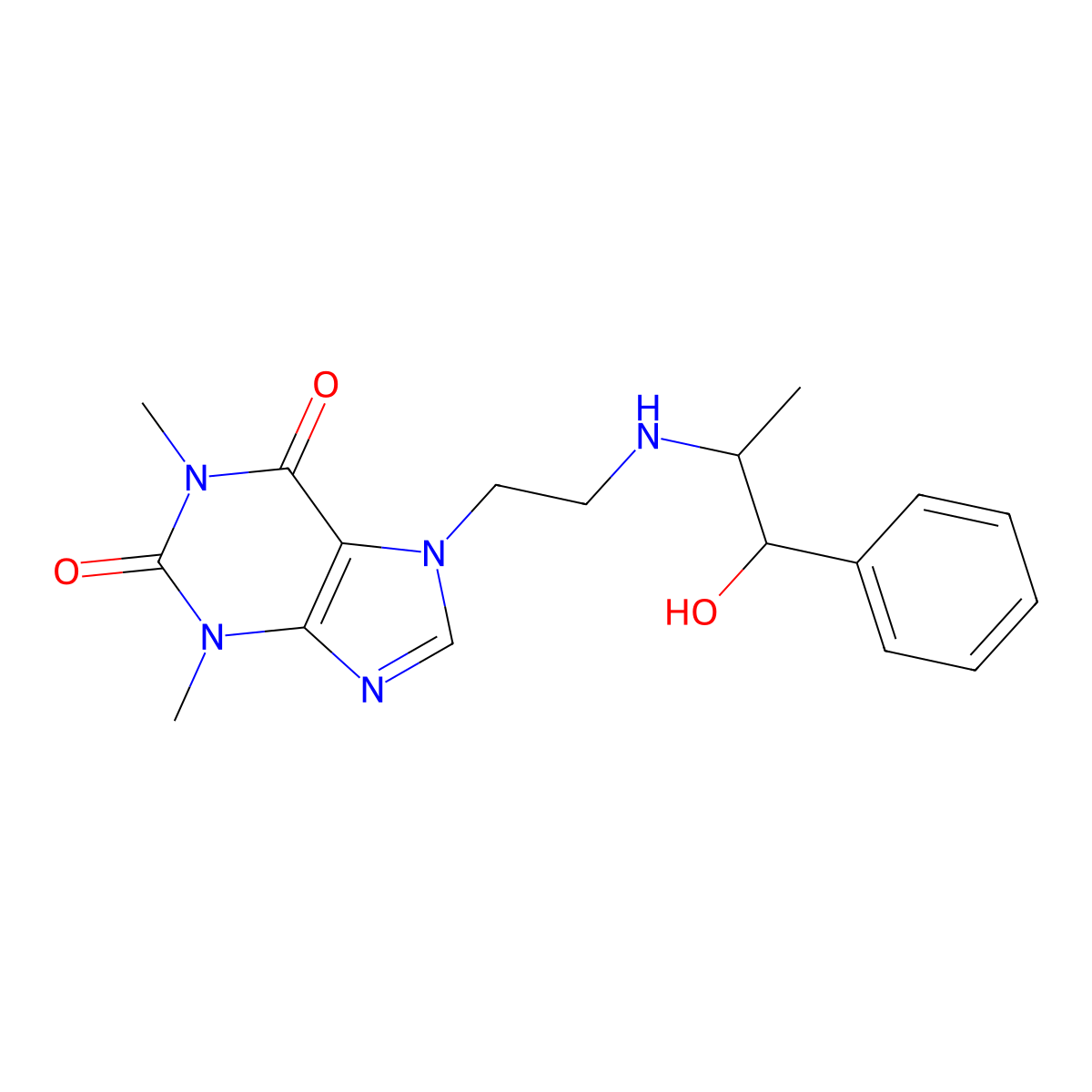 3,7-Dihydro-7-(2-(((1S,2R)-2-hydroxy-1-methyl-2-phenylethyl)amino)ethyl)-1,3-dimethyl-1H-purine-2,6-dione molecular structure, CAS 15302-06-4