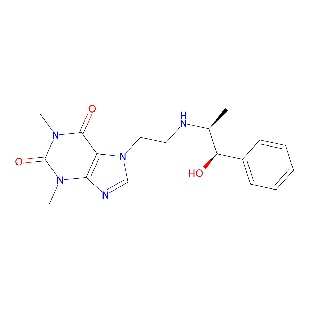3,7-Dihydro-7-(2-(((1S,2R)-2-hydroxy-1-methyl-2-phenylethyl)amino)ethyl)-1,3-dimethyl-1H-purine-2,6-dione molecular structure, CAS 15302-06-4