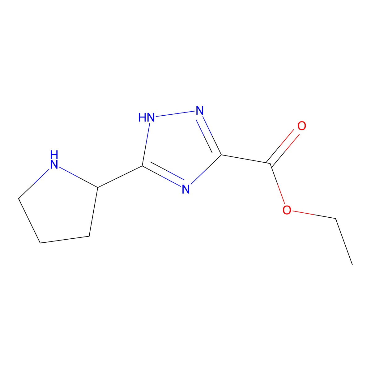 ethyl 3-(pyrrolidin-2-yl)-1H-1,2,4-triazole-5-carboxylate molecular structure, CAS 1530839-86-1