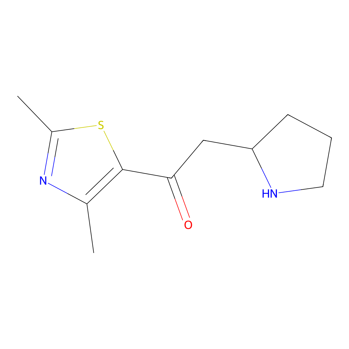 1-(Dimethyl-1,3-thiazol-5-YL)-2-(pyrrolidin-2-YL)ethan-1-one molecular structure, CAS 1531061-03-6