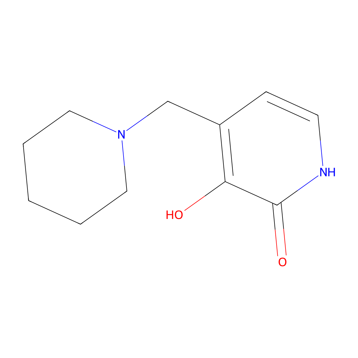 2(1H)-Pyridinone, 3-hydroxy-4-(1-piperidinylmethyl)- molecular structure, CAS 153112-29-9