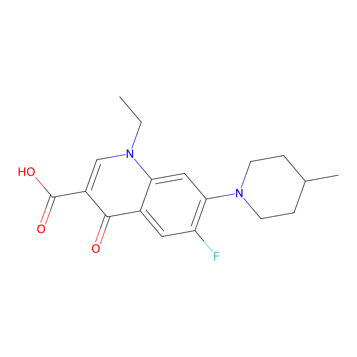 1-Ethyl-6-fluoro-7-(4-methylpiperidin-1-yl)-4-oxo-1,4-dihydroquinoline-3-carboxylic acid molecular structure, CAS 153114-24-0
